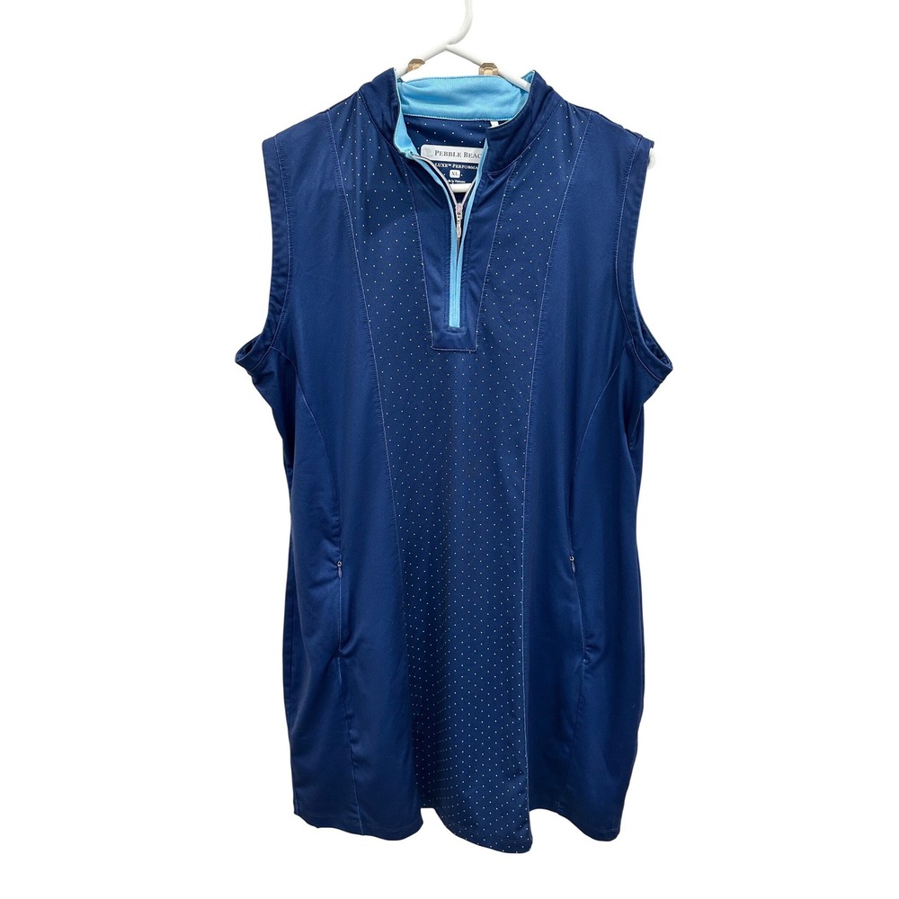 Pebble Beach Womens XL Navy Blue Dry-Luxe Performance Golf Dress Sleeveless Zip‎